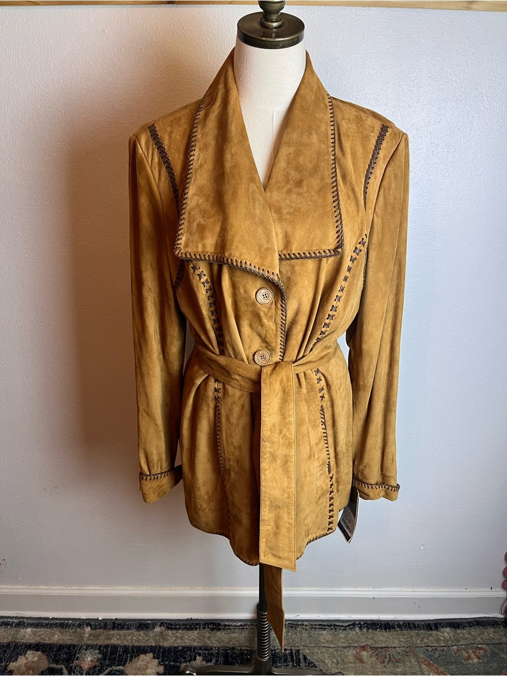 Overland Suede Belted Leather Jacket in Mustard 100% Goatskin Suede Leather